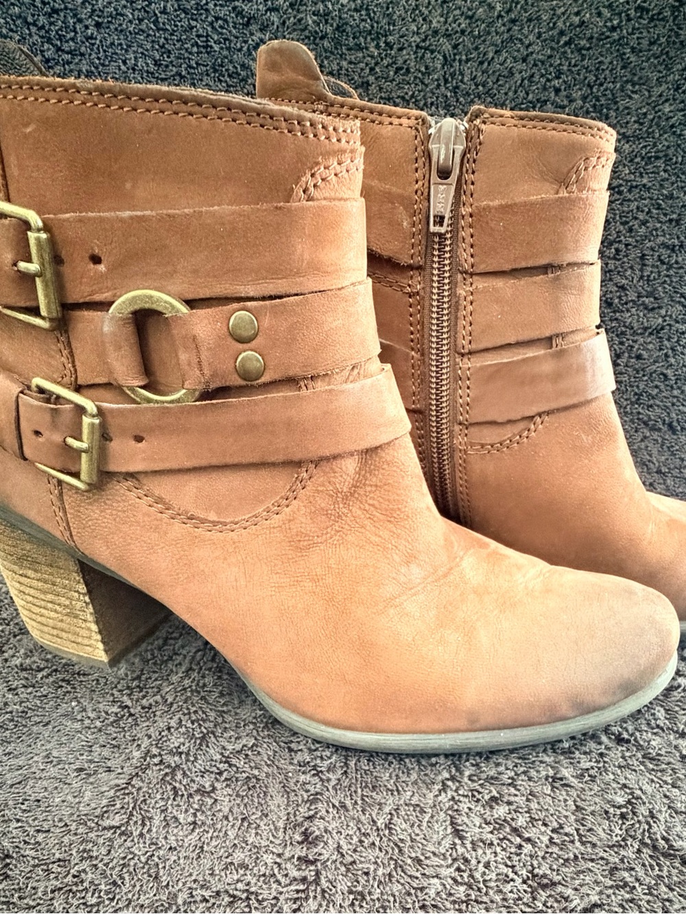 Josef Seibel Britney Tan Suede Ankle Booties with Buckle Straps